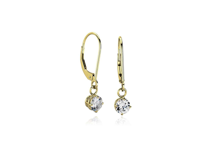 Solitaire Lever Back CZ Studded Dangle Earrings